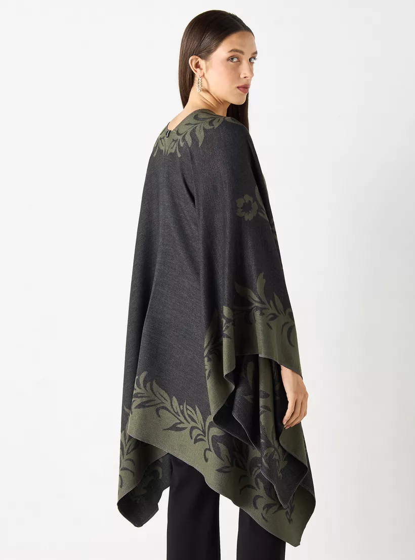 Printed Asymmetric Open Front Poncho Shawl-3