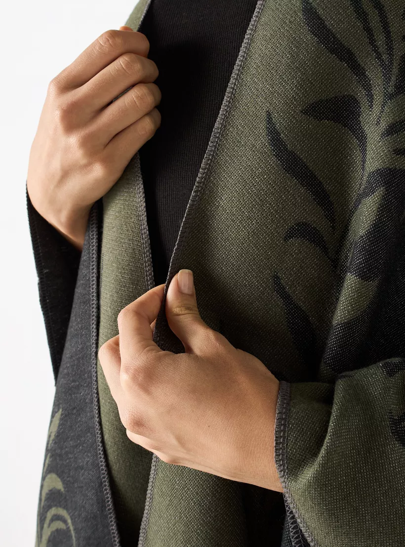 Printed Asymmetric Open Front Poncho Shawl-4