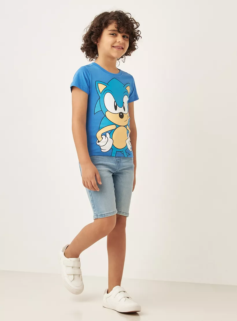 SEGA Sonic the Hedgehog Print T-shirt with Short Sleeves and Crew Neck-2