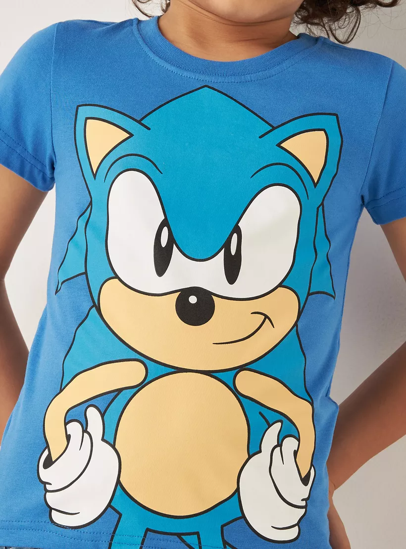 SEGA Sonic the Hedgehog Print T-shirt with Short Sleeves and Crew Neck-4
