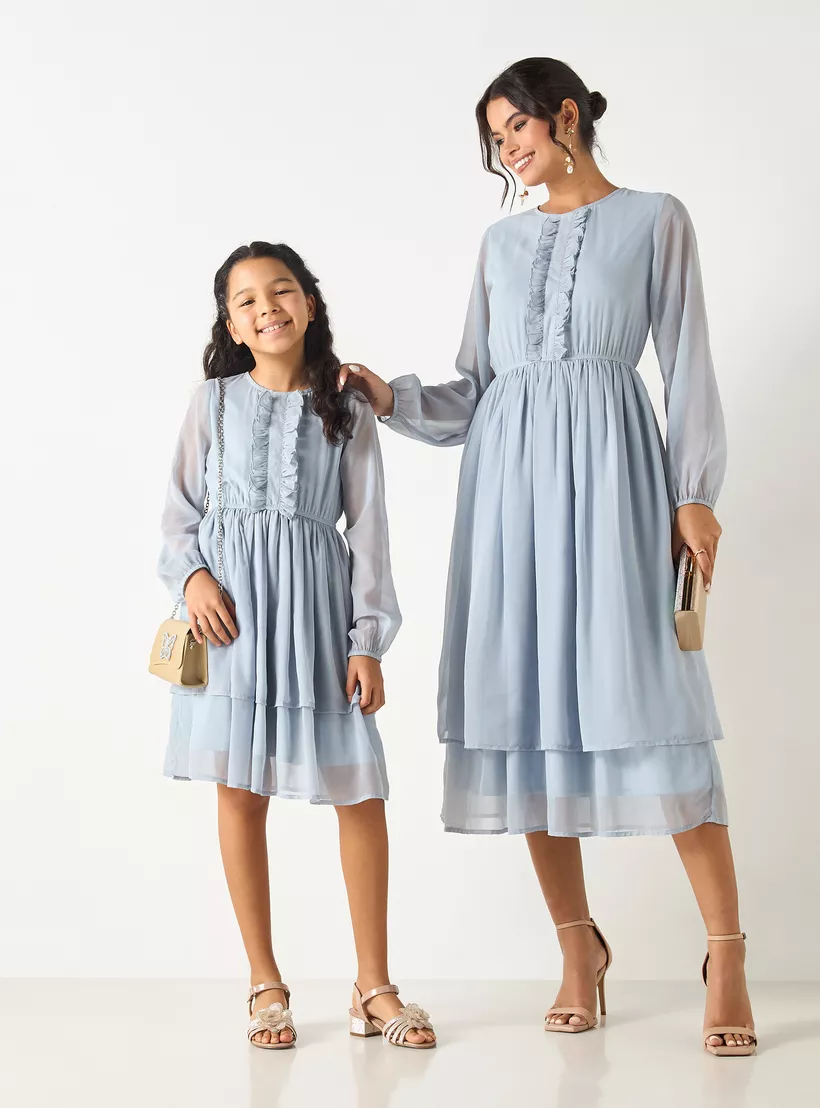 Si Noir Solid Layered Dress with Ruffle Detail - for Girls-2