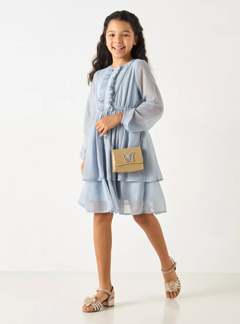Si Noir Solid Layered Dress with Ruffle Detail - for Girls-4