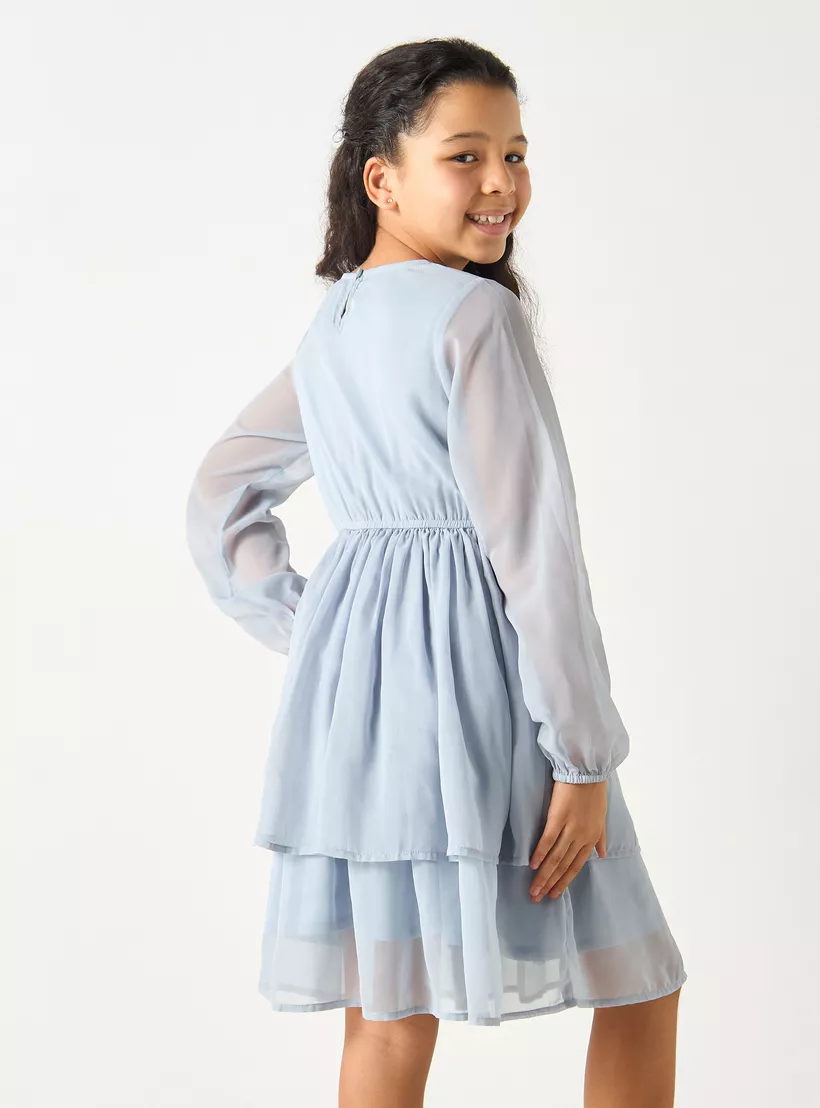 Si Noir Solid Layered Dress with Ruffle Detail - for Girls-5