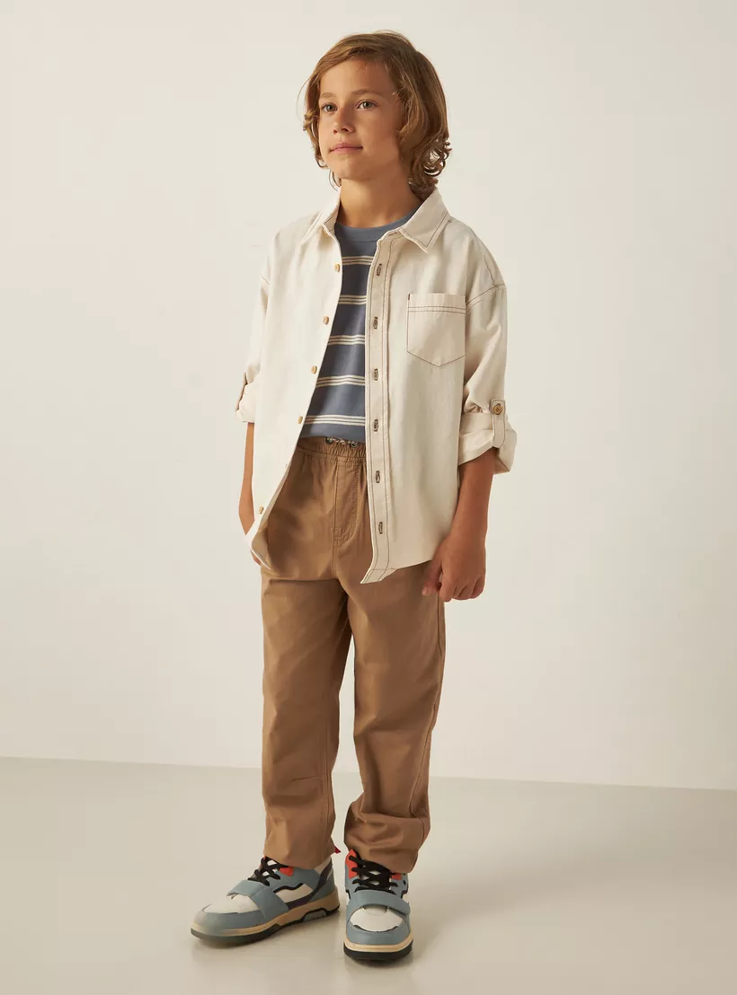 Solid Shirt with Long Sleeves and Pockets-2