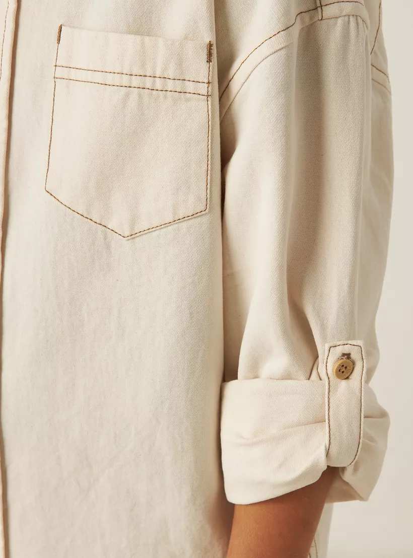 Solid Shirt with Long Sleeves and Pockets-3