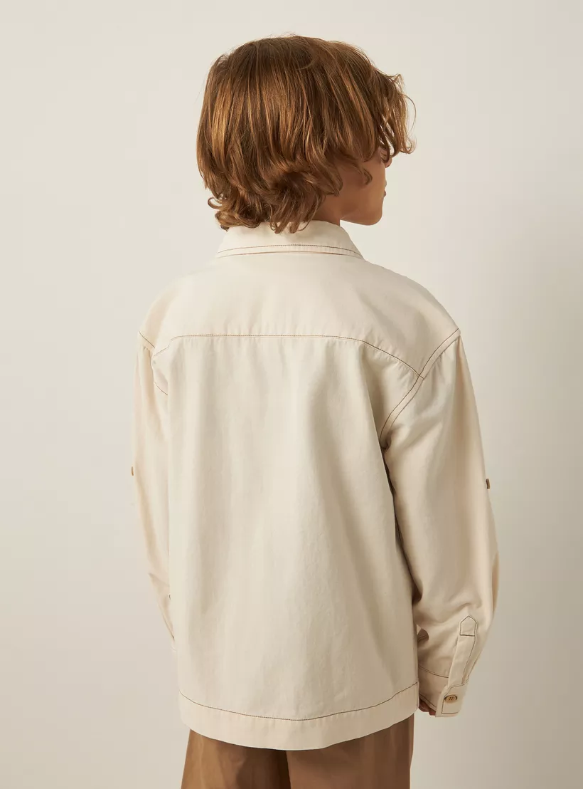 Solid Shirt with Long Sleeves and Pockets-4