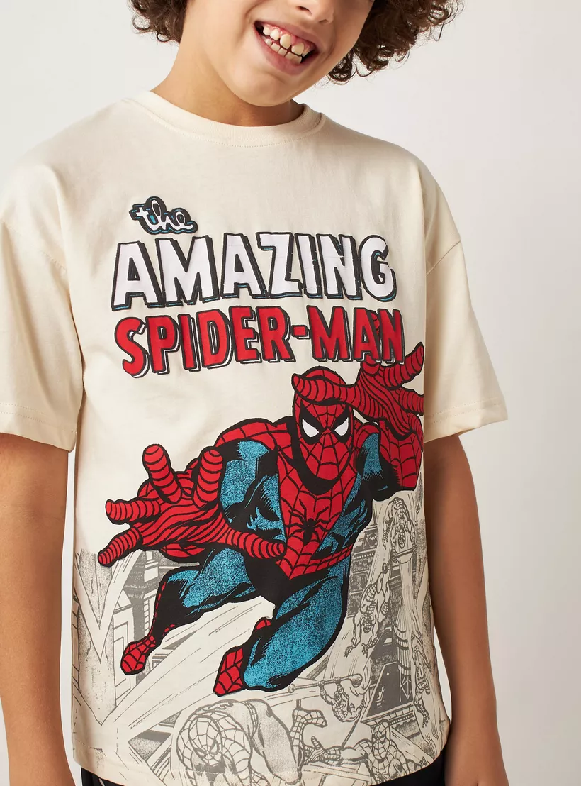 Spider-Man Print T-shirt with Crew Neck-3