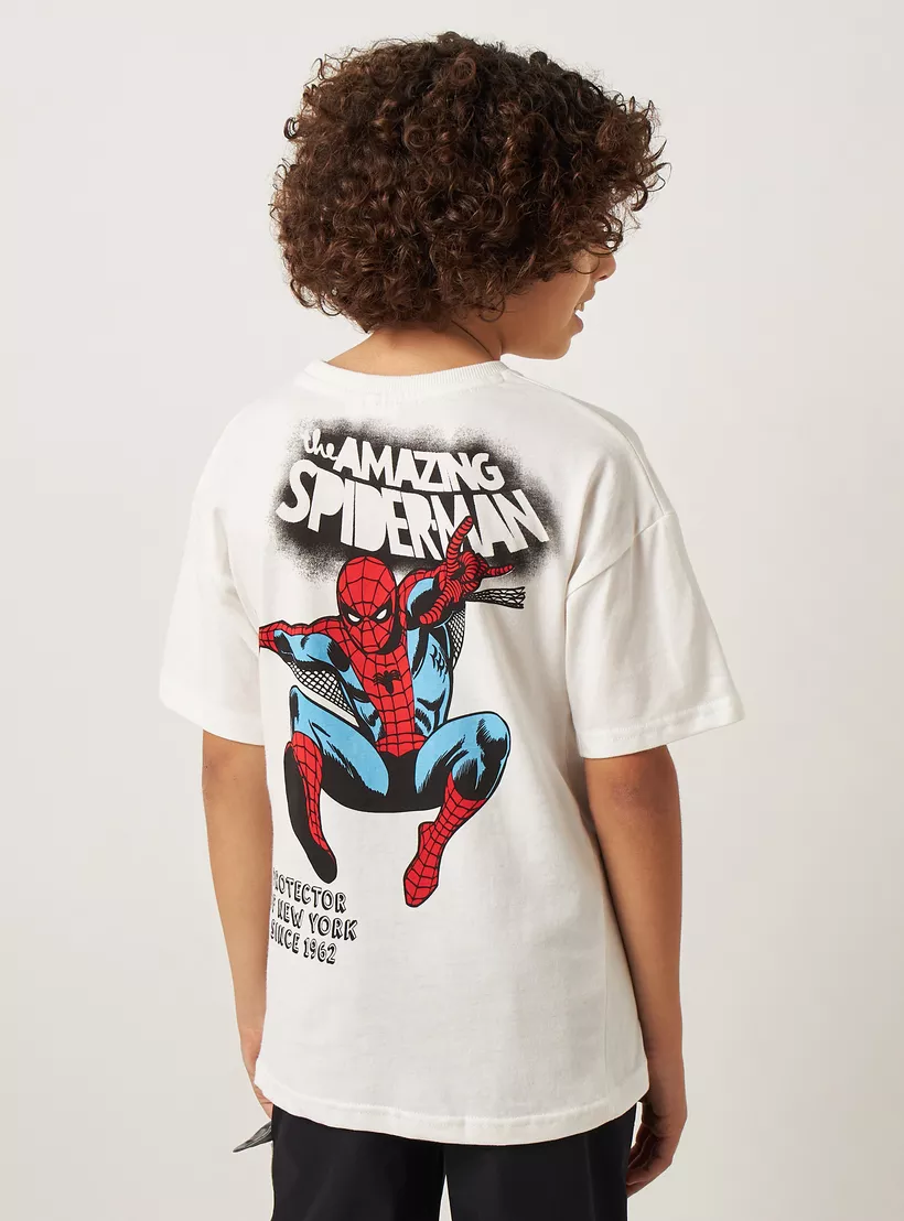 Spider-Man Print T-shirt with Crew Neck and Short Sleeves-4