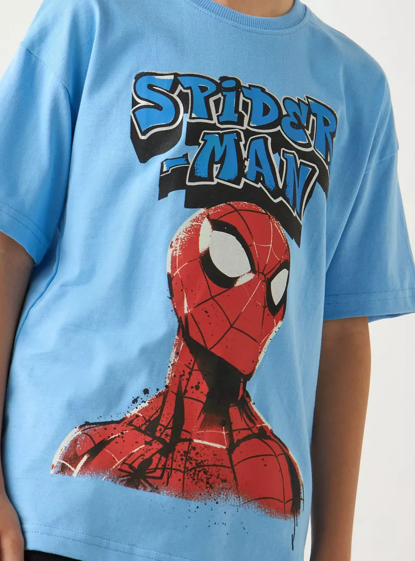 Spider-Man Print T-shirt with Short Sleeves -4