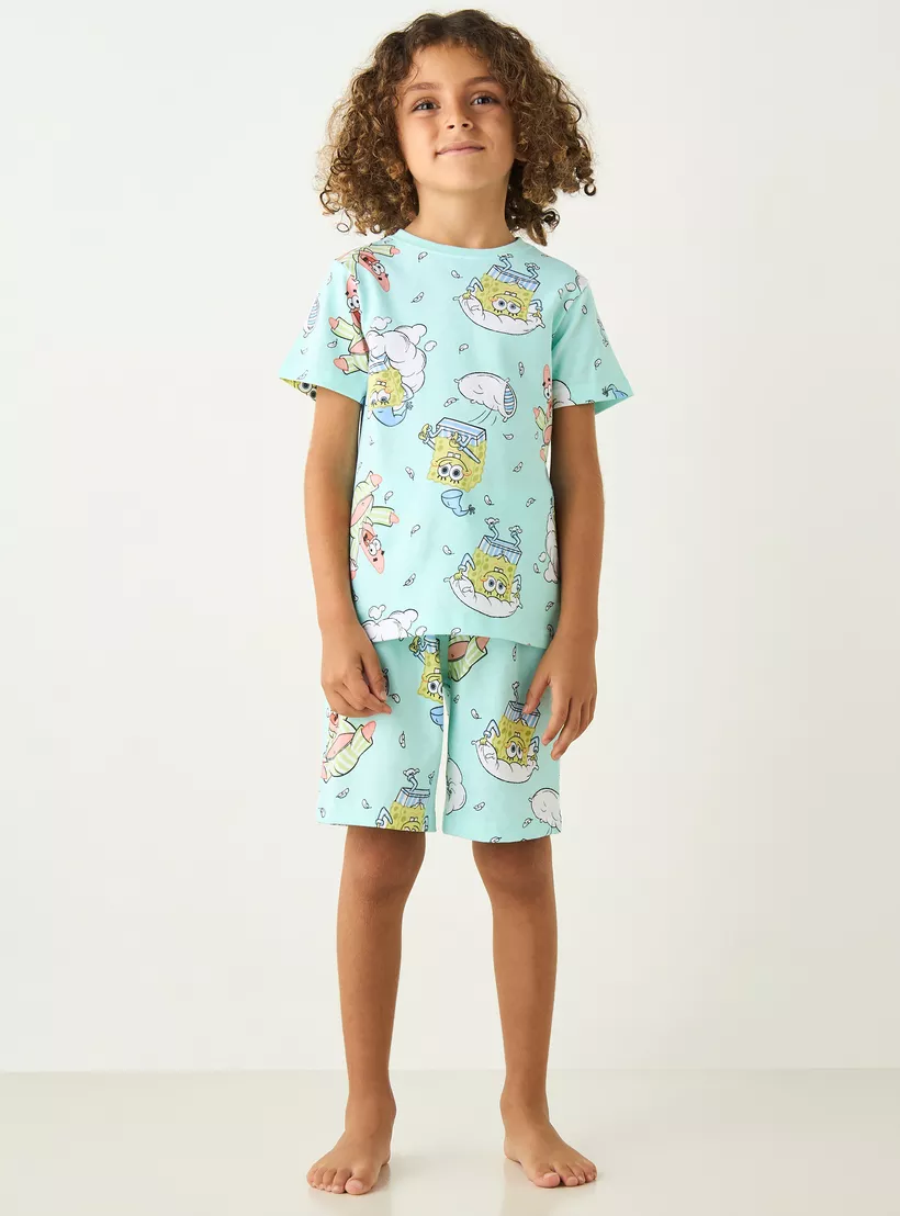 Spongebob-Print-T-shirt-and-Shorts-Set-1