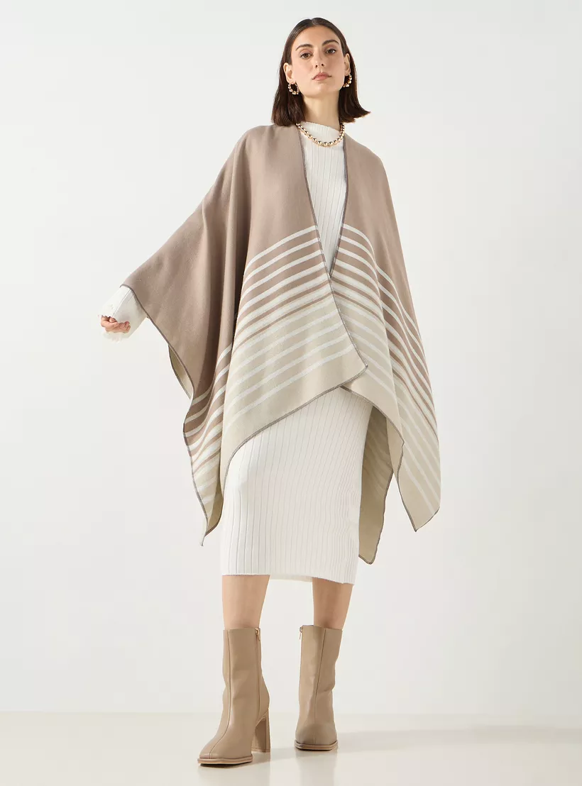 Striped Asymmetric Shawl cream -2