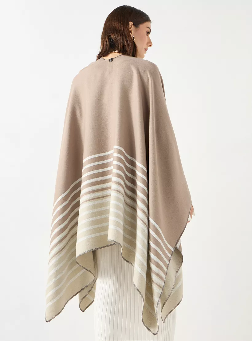 Striped Asymmetric Shawl cream -3