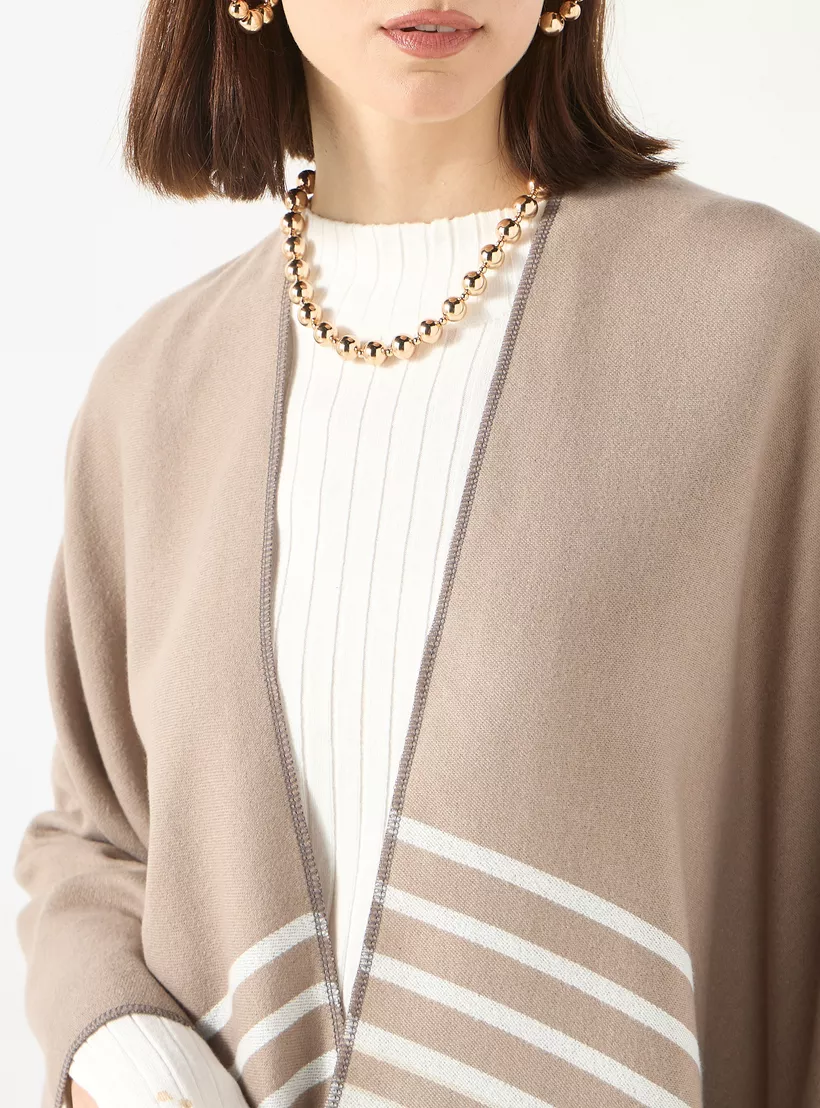 Striped Asymmetric Shawl cream -4