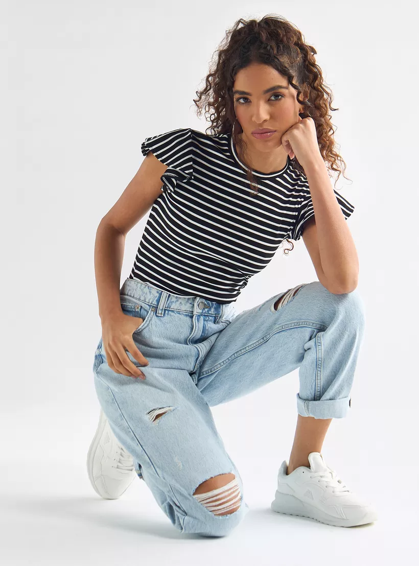 Striped Top with Crew Neck black-2