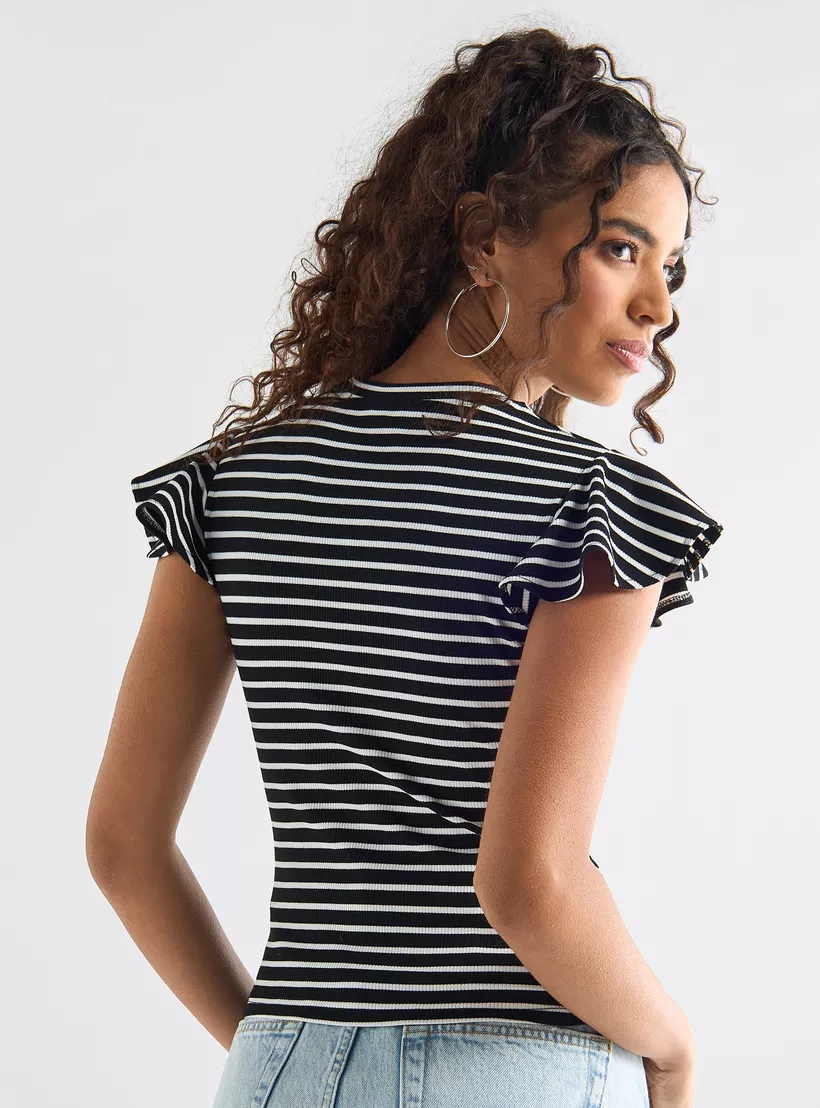 Striped Top with Crew Neck black-3