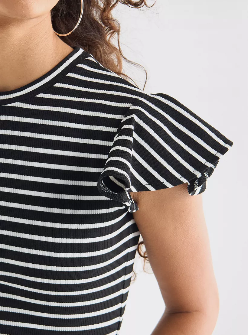 Striped Top with Crew Neck black-4