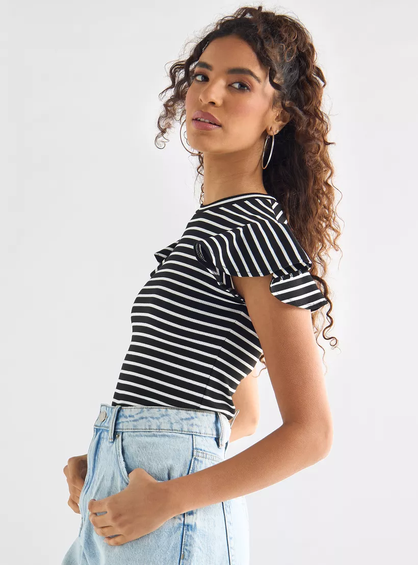 Striped Top with Crew Neck black-5