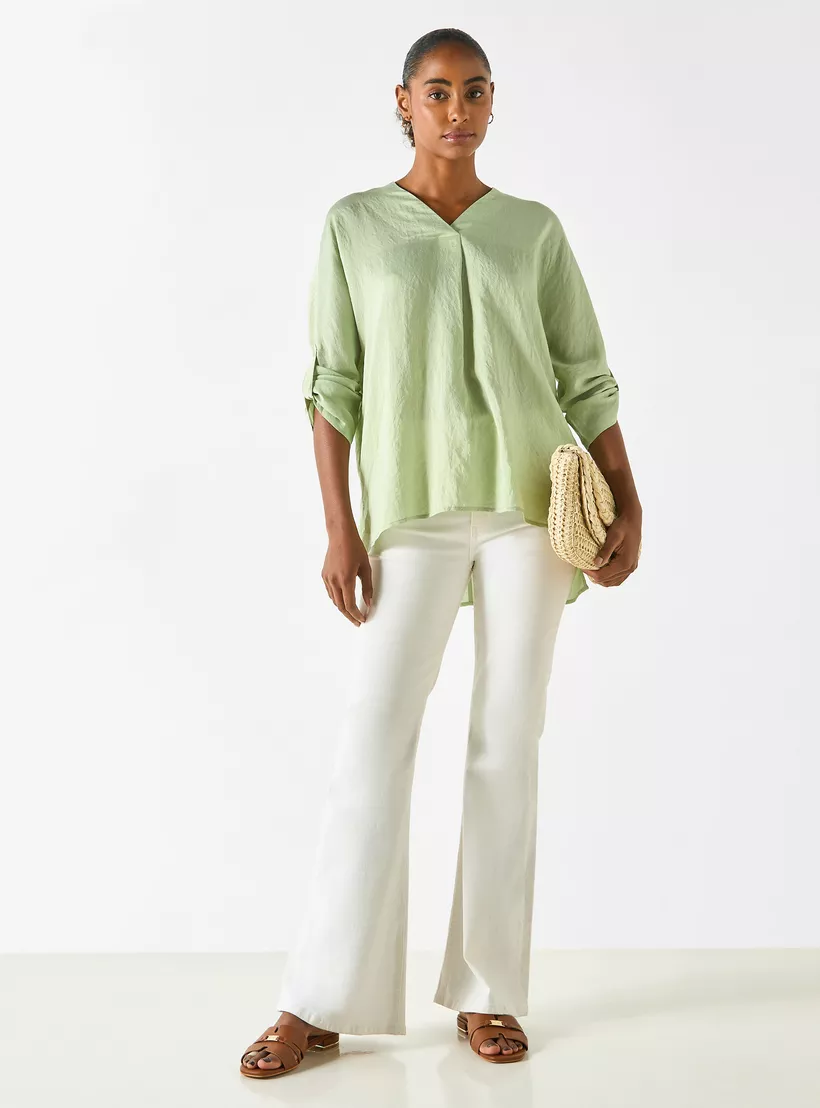 Textured V-Neck Top green-2