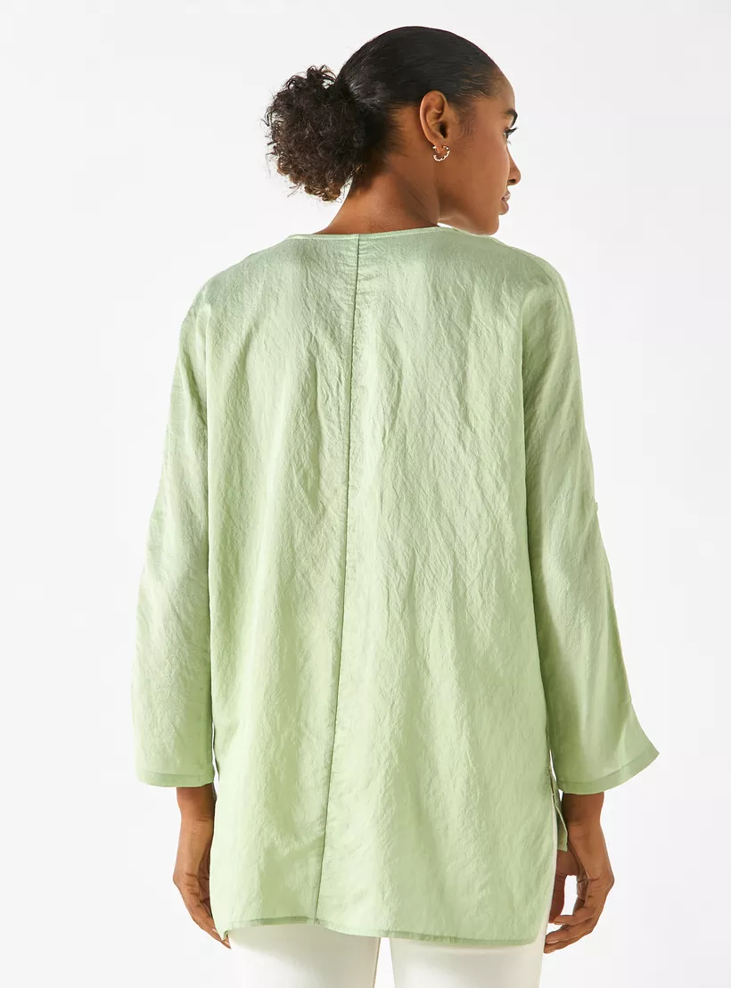 Textured V-Neck Top green-3