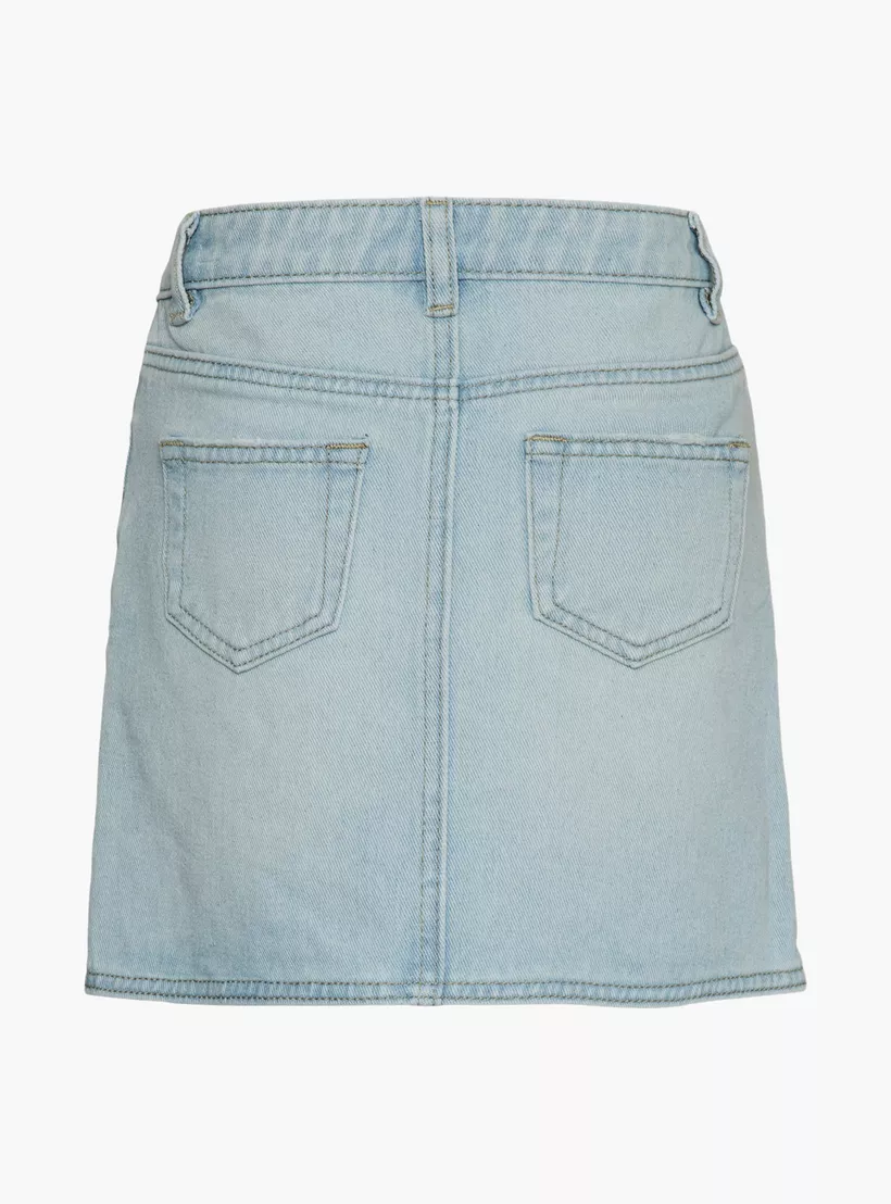 Vero Moda Girl Solid Denim Wrap Skirt with Pockets and Button Closure-2