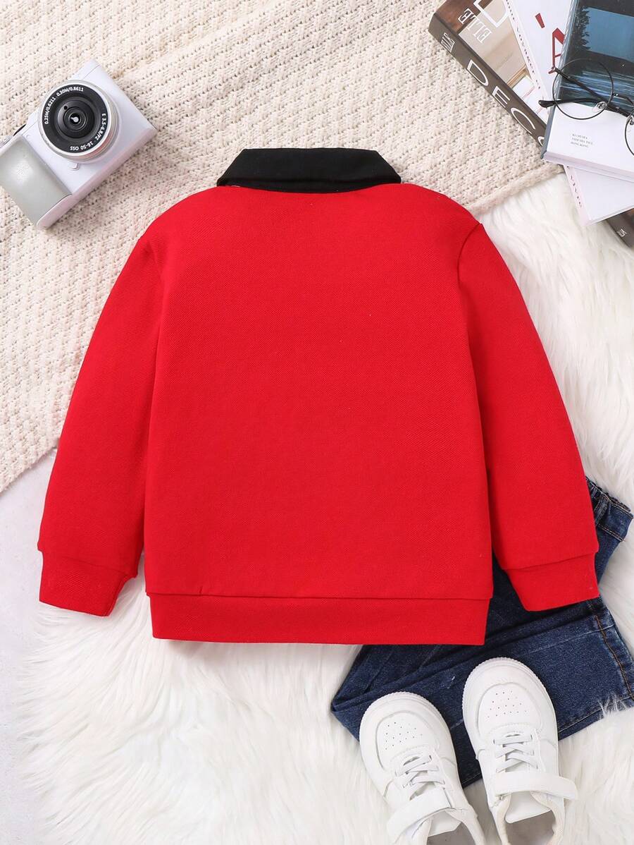 SHEIN 1pc Young Boy Casual College Style Crown Pattern Long Sleeve Polo Shirt-2