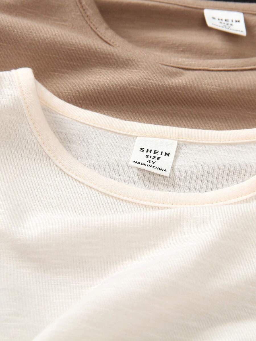 Set Young Boy Long Sleeve T-Shirts, Black Round Neck With Hem Split-3