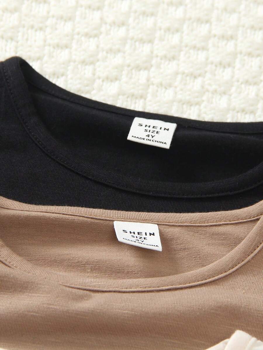 Set Young Boy Long Sleeve T-Shirts, Black Round Neck With Hem Split-5