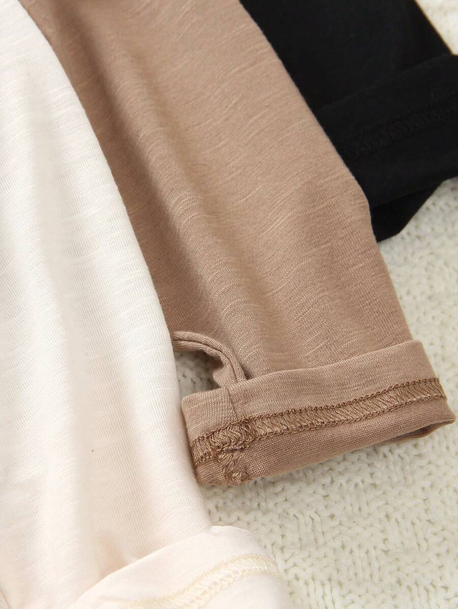 Set Young Boy Long Sleeve T-Shirts, Black Round Neck With Hem Split-7