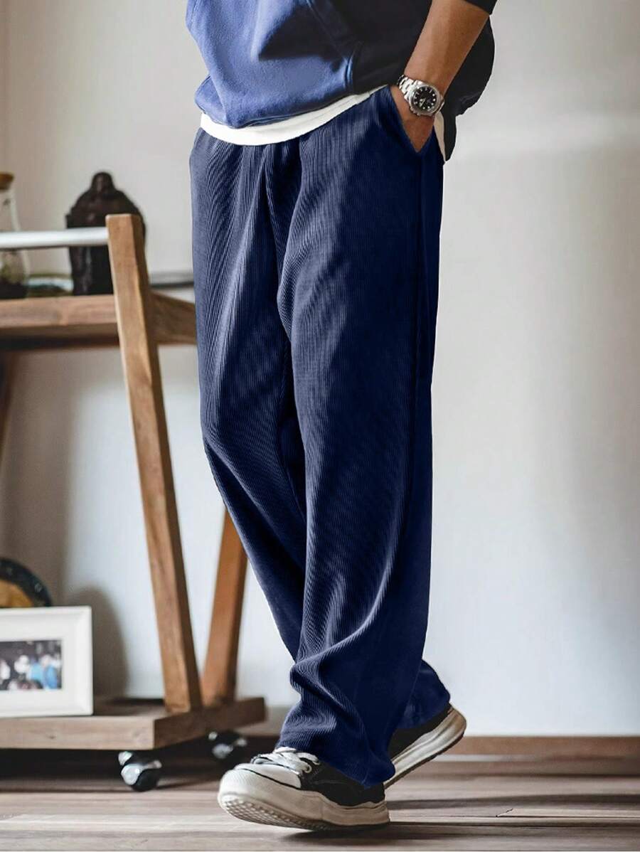 American Corduroy Straight Leg Pants, Loose Casual Trousers For Men-6