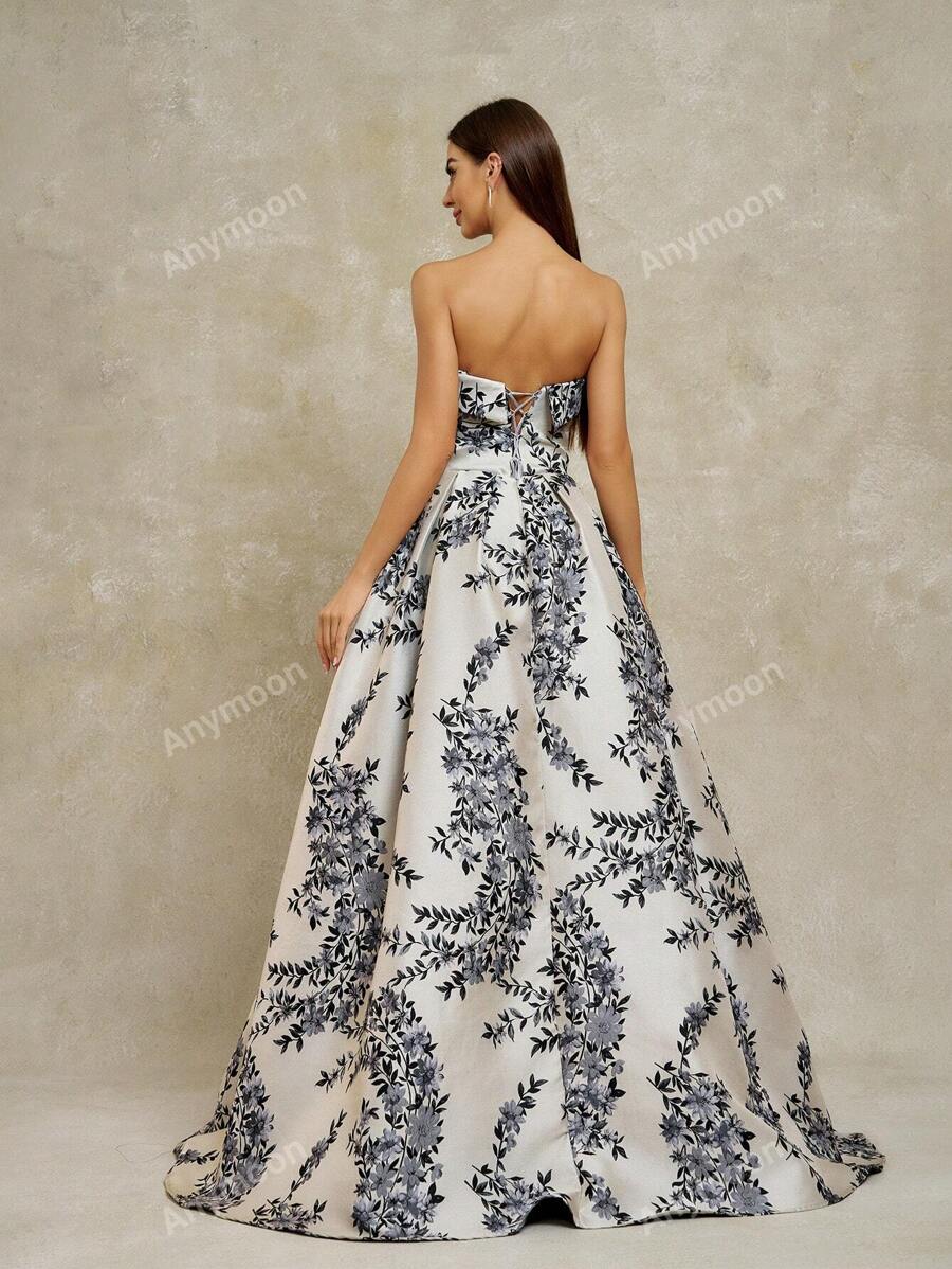 Anymoon Women's Open Shoulder Floral Jacquard Evening -2