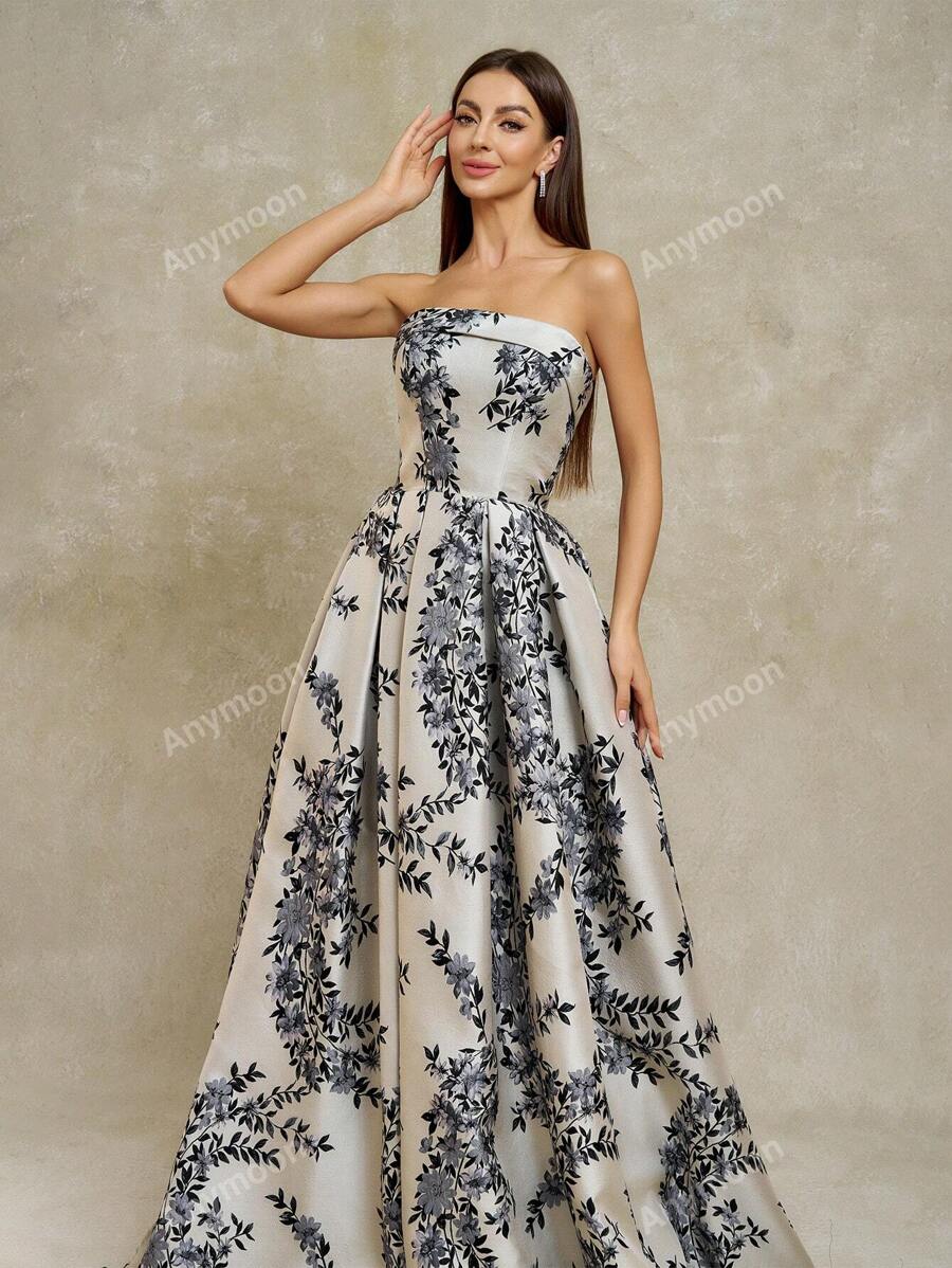 Anymoon Women's Open Shoulder Floral Jacquard Evening -3