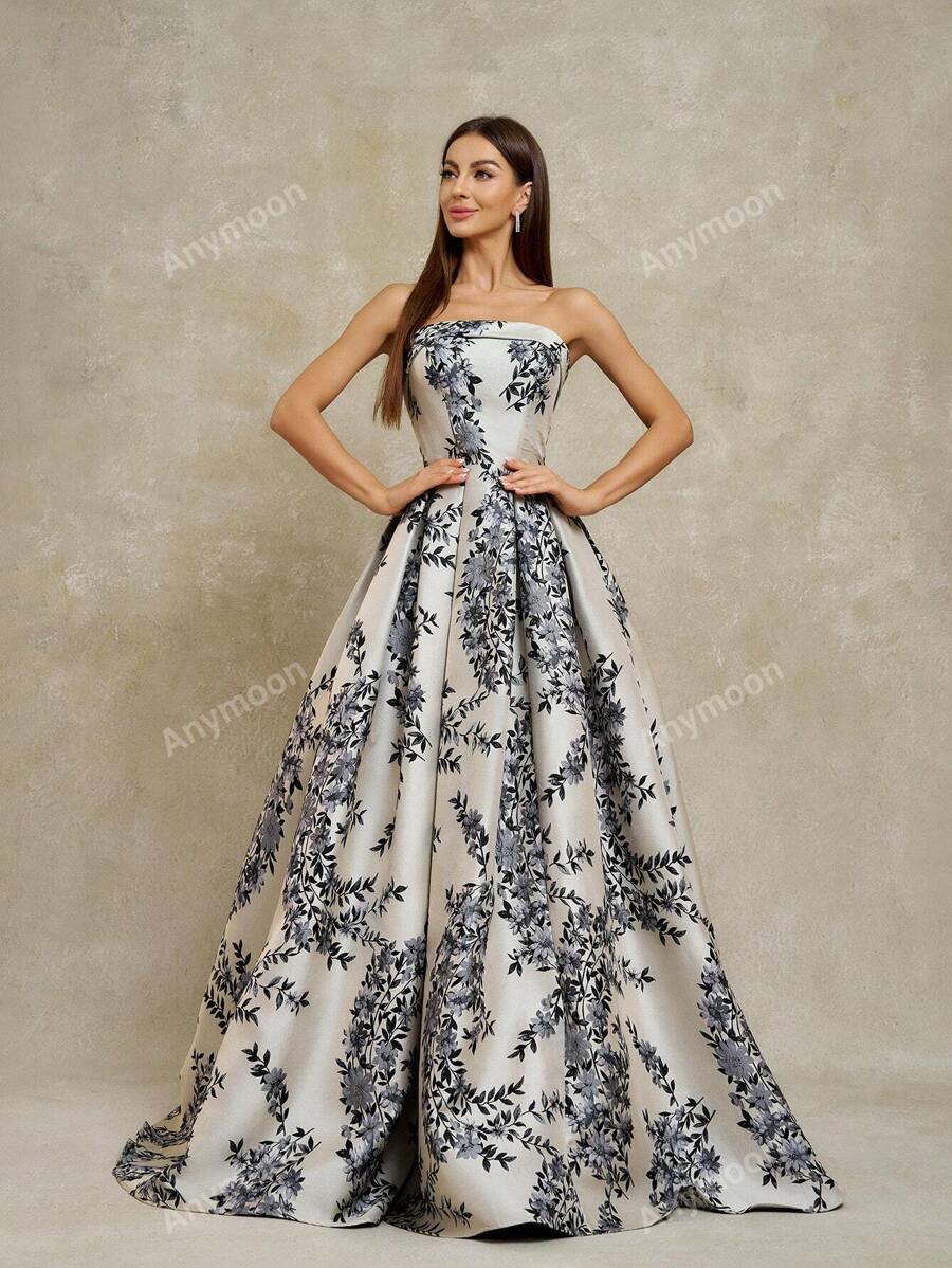 Anymoon Women's Open Shoulder Floral Jacquard Evening -4