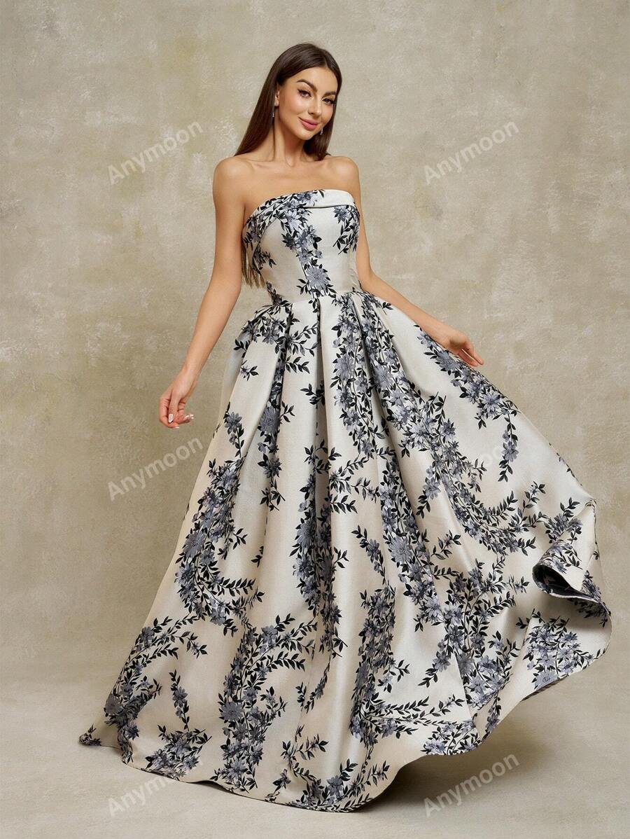 Anymoon Women's Open Shoulder Floral Jacquard Evening -6