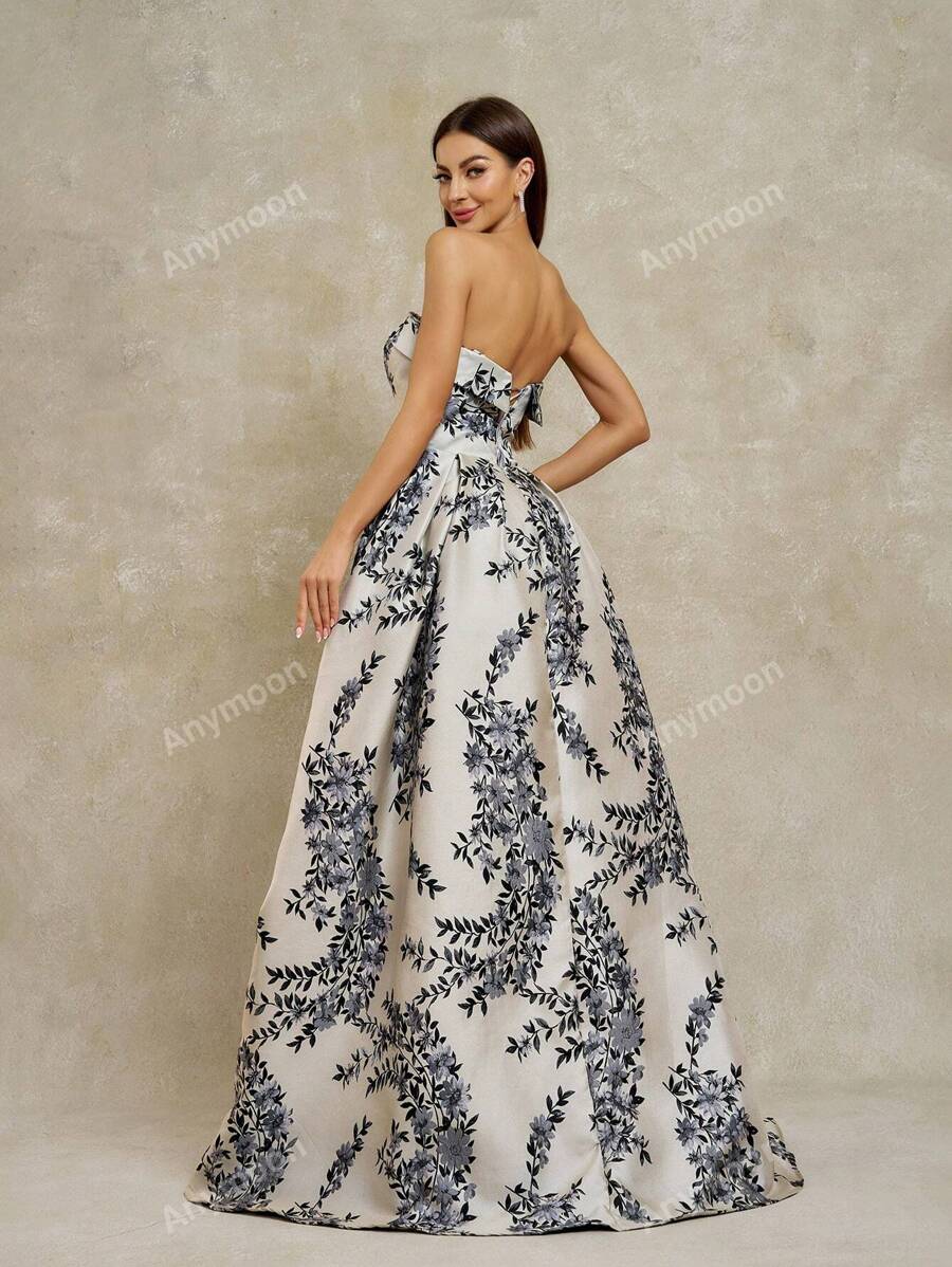 Anymoon Women's Open Shoulder Floral Jacquard Evening -7