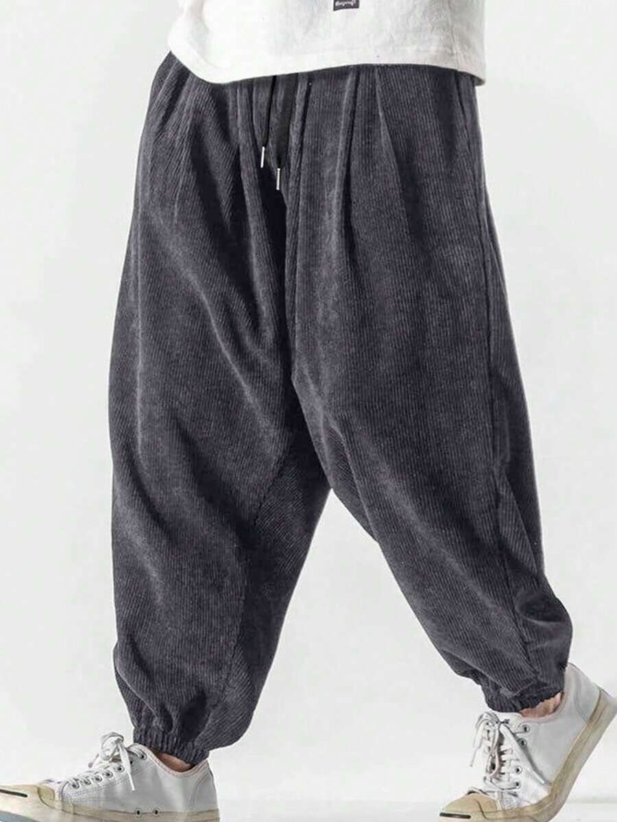 Corduroy Drawstring Ankle Men Pants-5