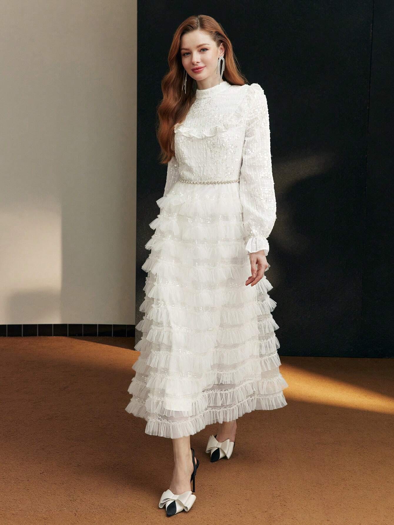 MOTF PREMIUM CONTRAST MESH RUFFLE TRIM FORMAL DRESS-3