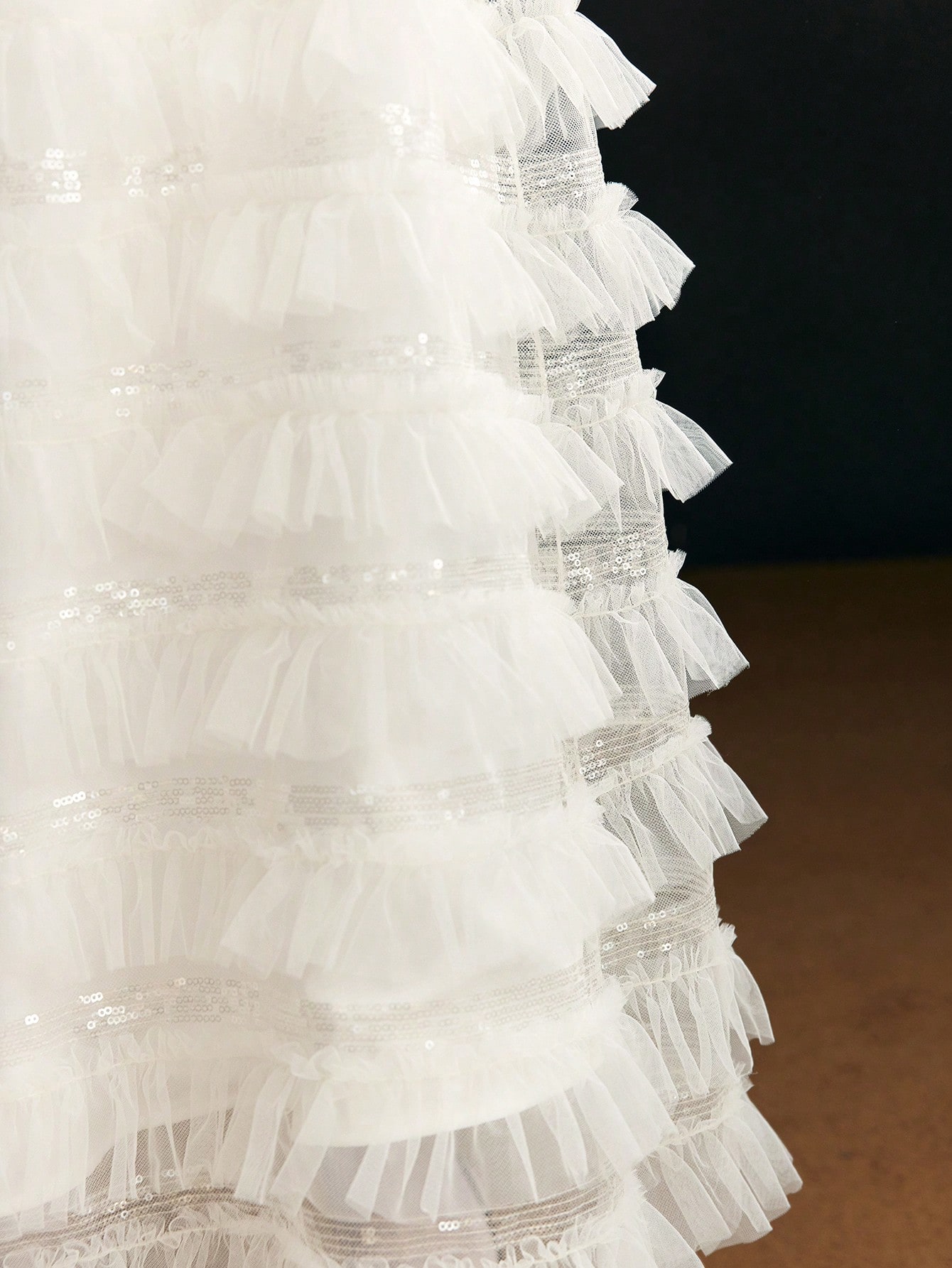 MOTF PREMIUM CONTRAST MESH RUFFLE TRIM FORMAL DRESS-4