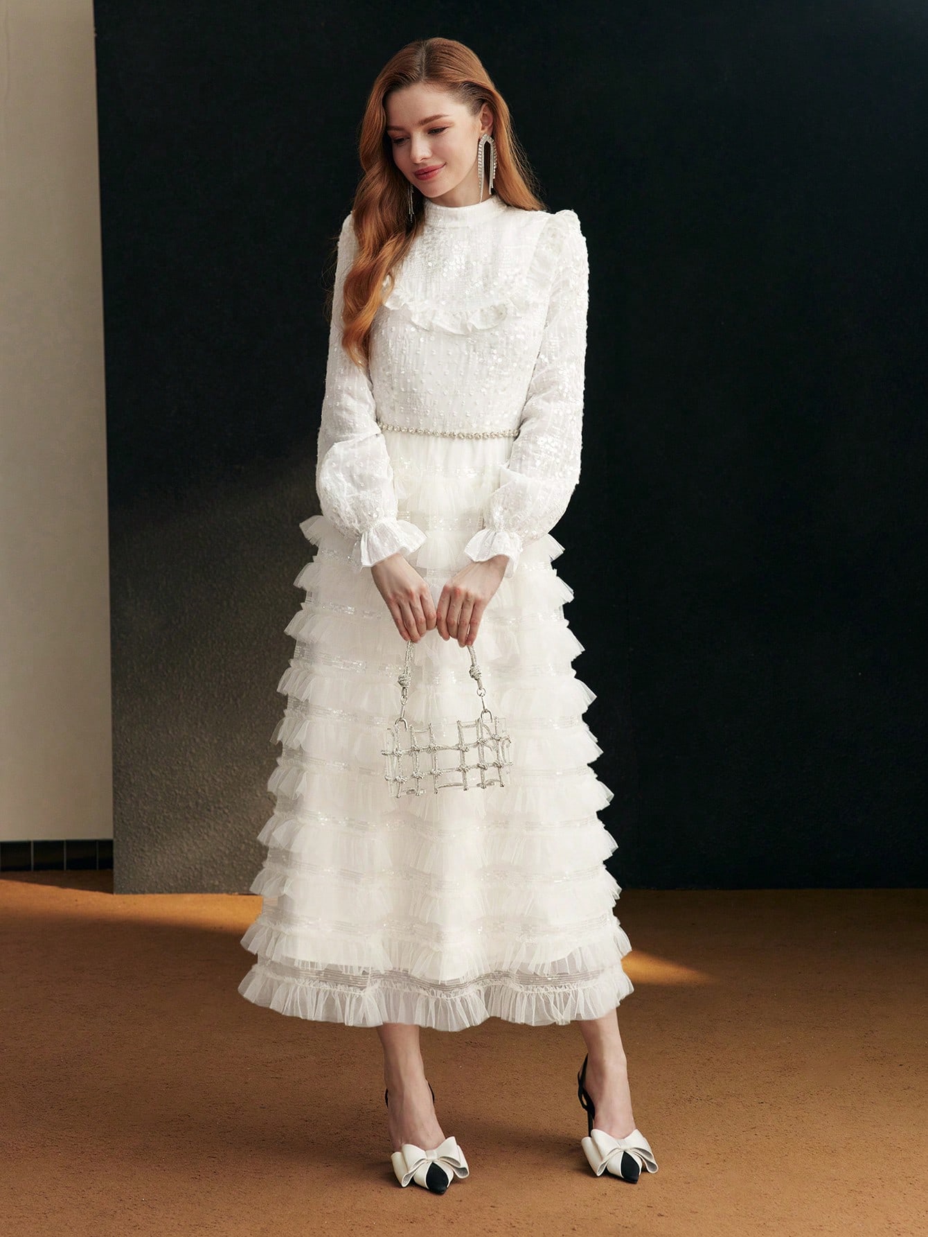 MOTF PREMIUM CONTRAST MESH RUFFLE TRIM FORMAL DRESS-7