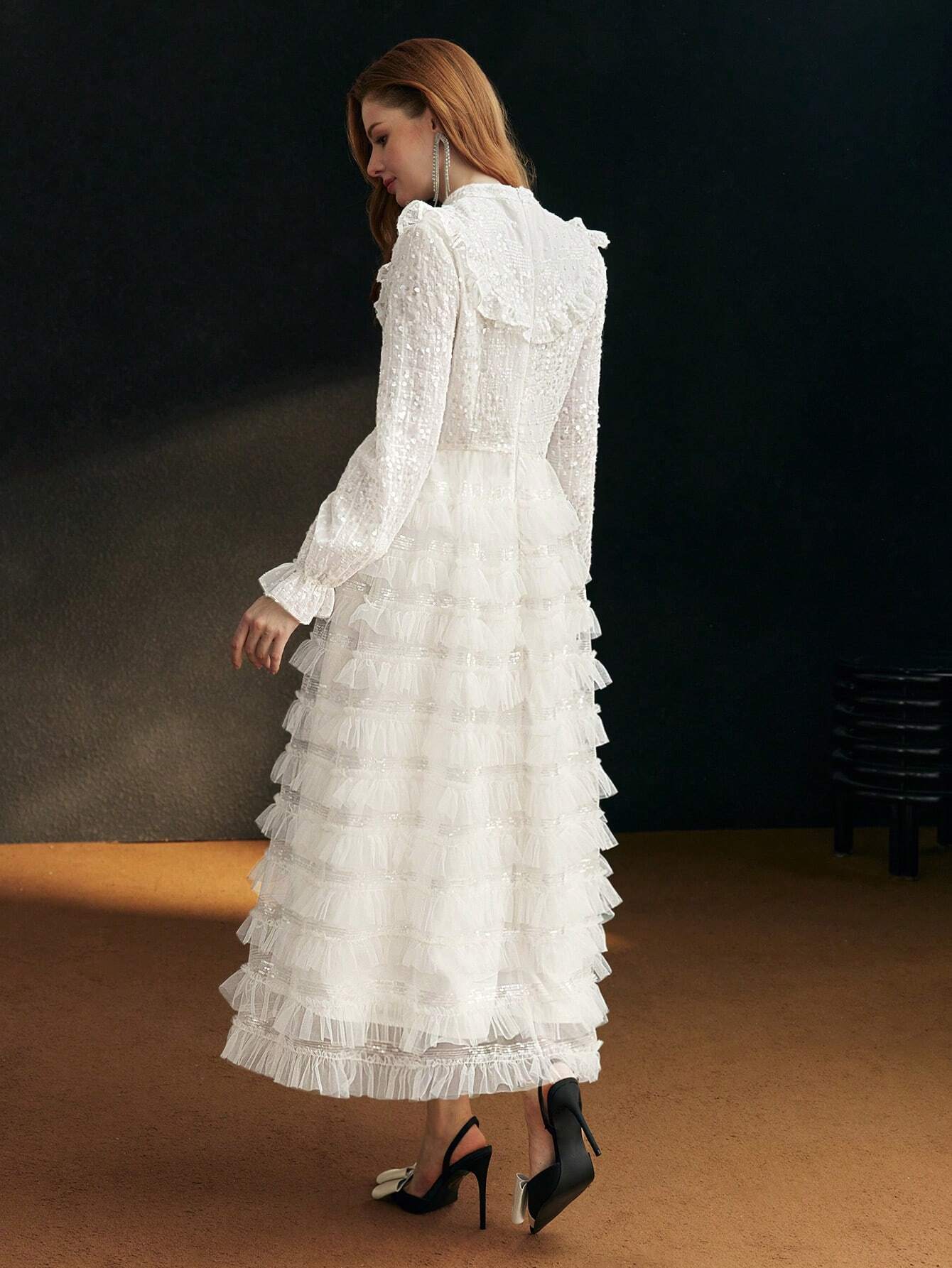 MOTF PREMIUM CONTRAST MESH RUFFLE TRIM FORMAL DRESS-8