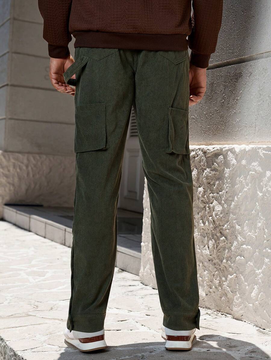 Manfinity CasualCool Men Solid Color Pocket Casual Straight Pants-2