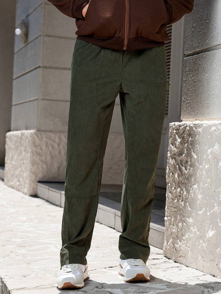 Manfinity CasualCool Men Solid Color Pocket Casual Straight Pants-3