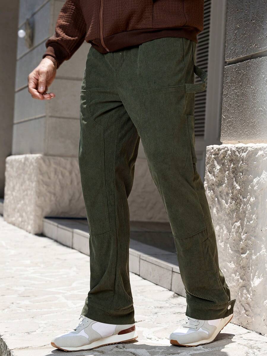 Manfinity CasualCool Men Solid Color Pocket Casual Straight Pants-4