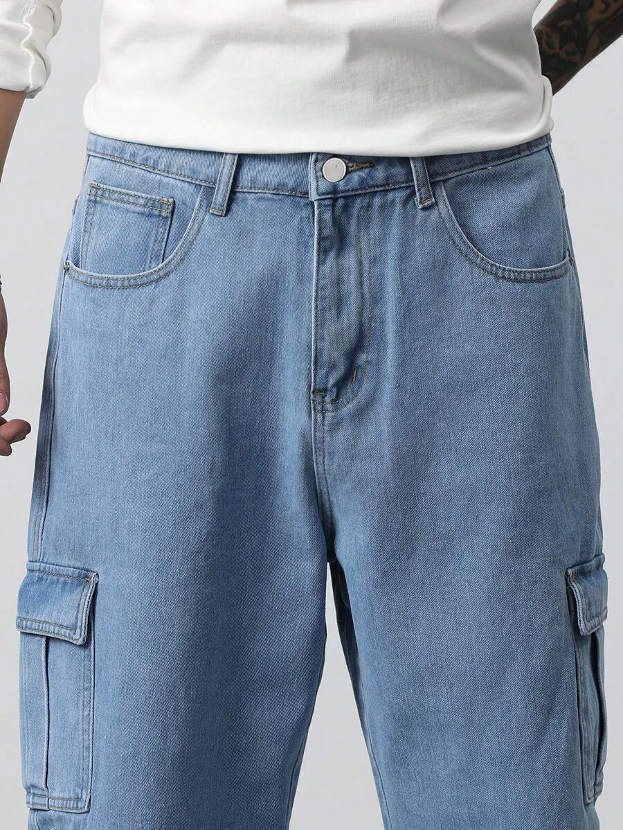 Manfinity EMRG Loose Fit Men's Flip Pocket Cargo Denim Jeans -3