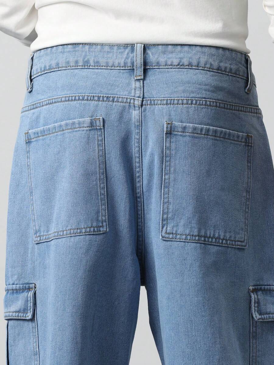 Manfinity EMRG Loose Fit Men's Flip Pocket Cargo Denim Jeans -6