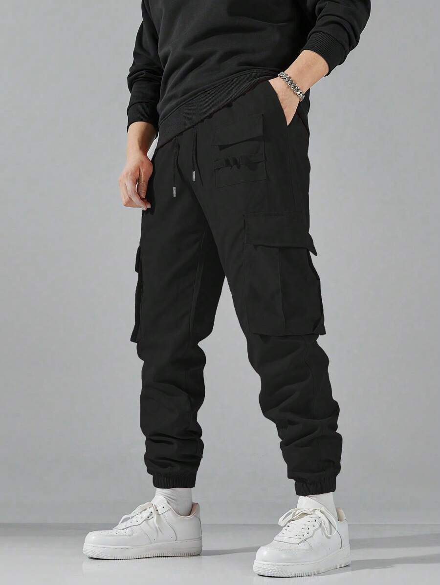 Manfinity EMRG Loose Fit Men's Solid Color Drawstring Waist Cargo Pants-6