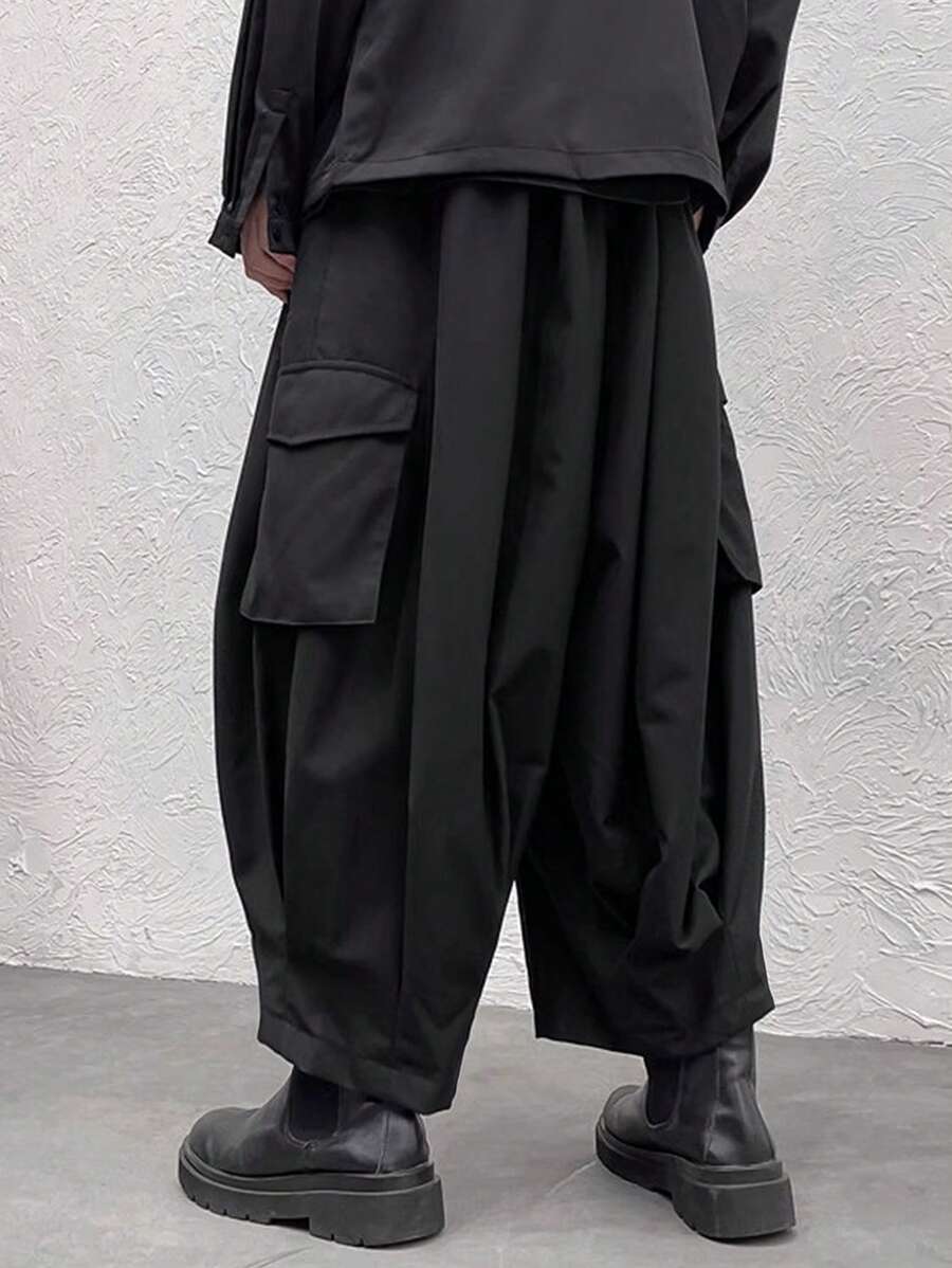 Manfinity EMRG Men Black Oversized Cargo Pants With Multiple-2