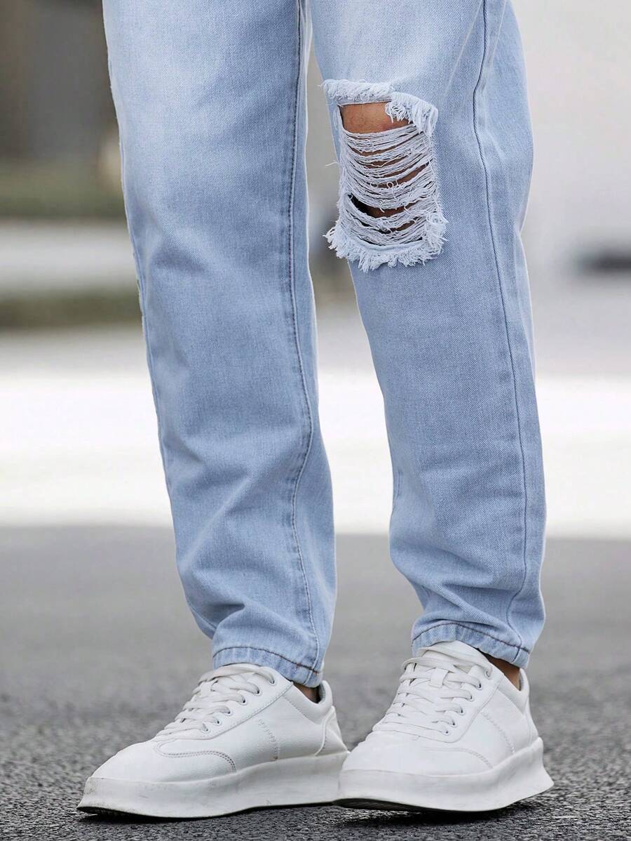 Manfinity EMRG Men's Distressed Denim Jeans With Printed Words-7