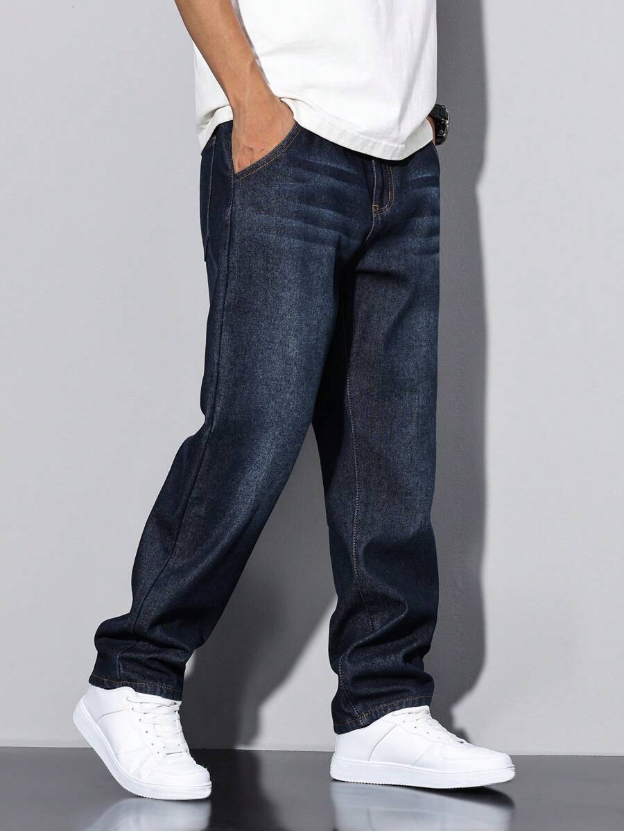 Manfinity Homme Men's Distressed Washed Warm Denim Jeans-3