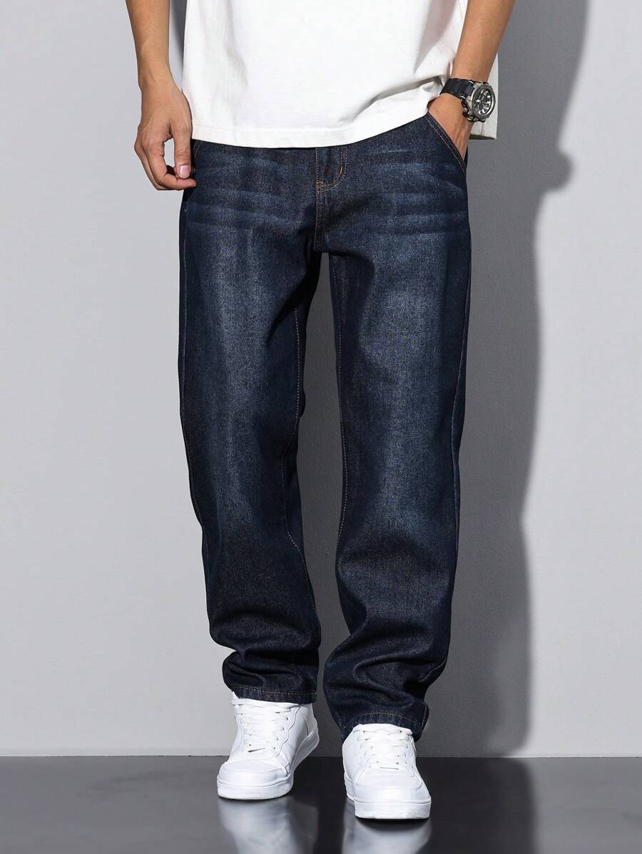 Manfinity Homme Men's Distressed Washed Warm Denim Jeans-4