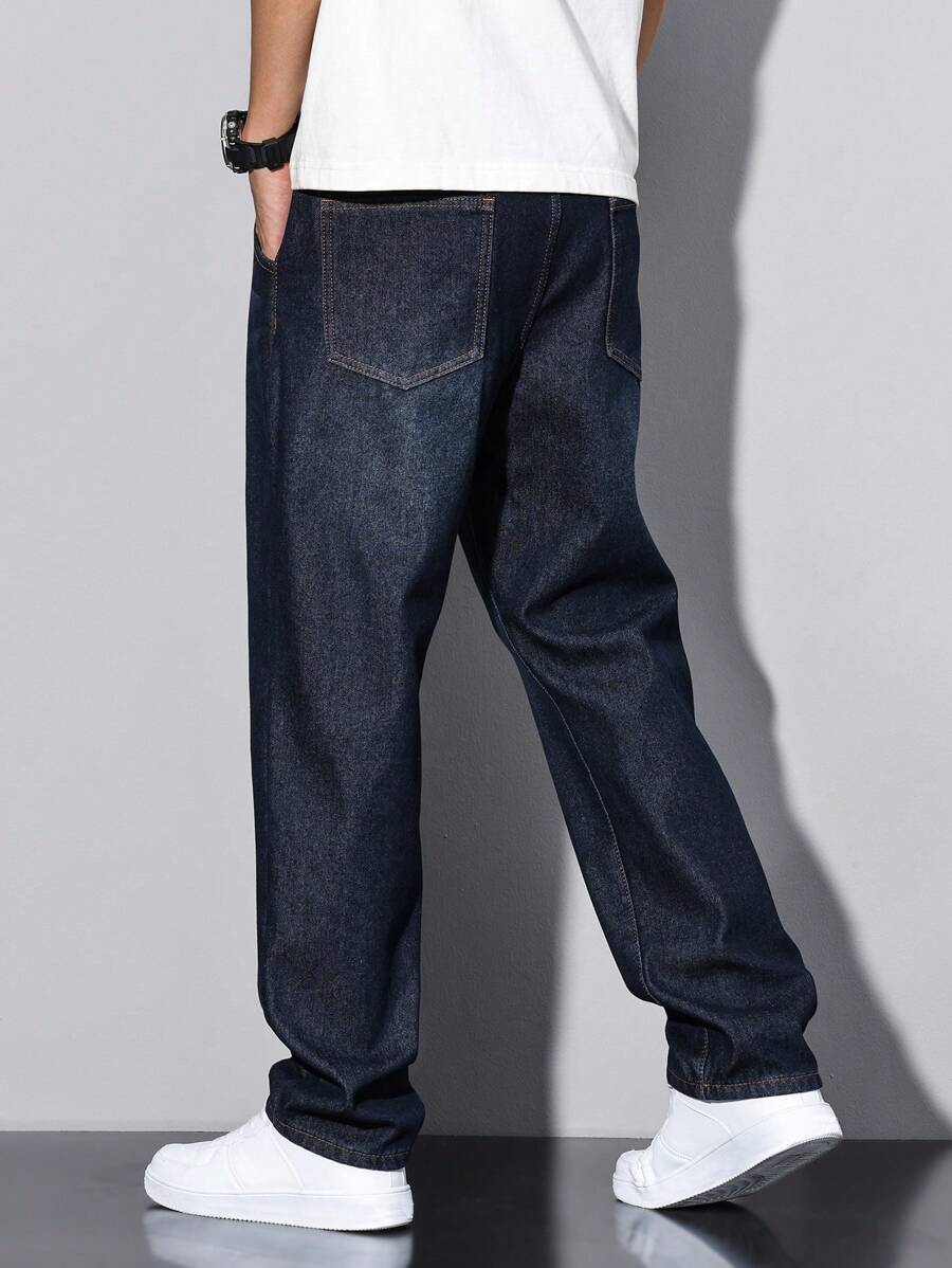 Manfinity Homme Men's Distressed Washed Warm Denim Jeans-5